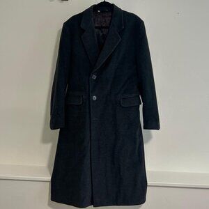 Falcone Men's Black Full Length Wool Topcoat, Size 42